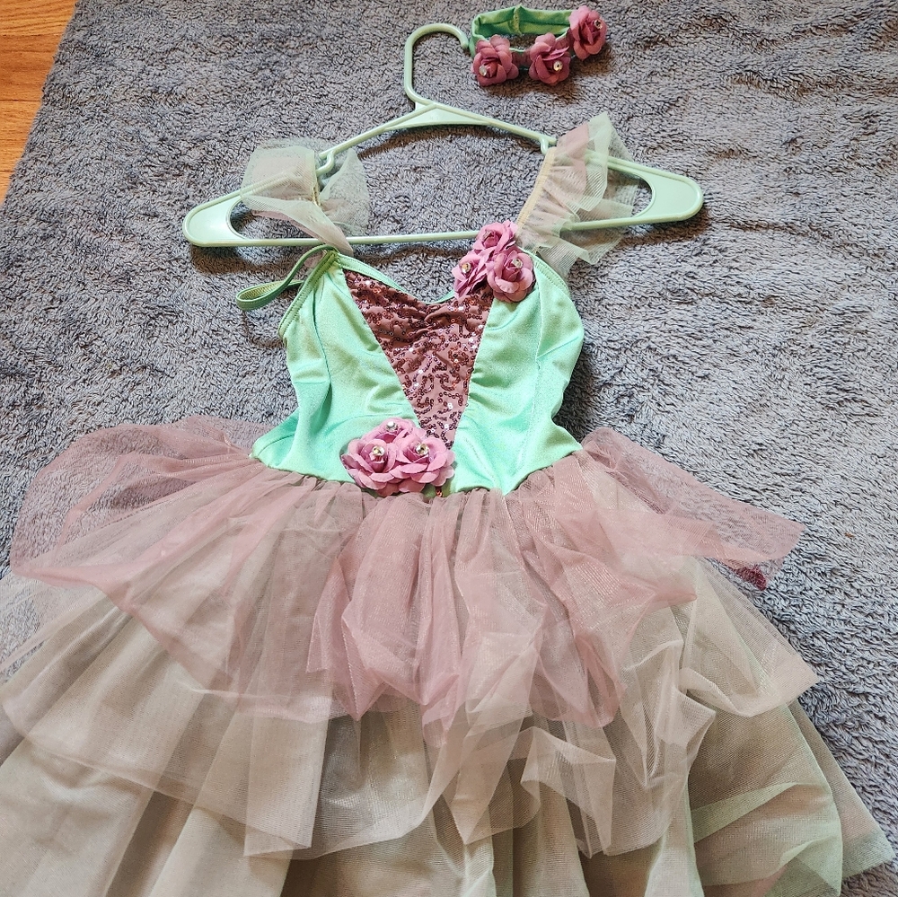 Ballet Costume purple and tourquise & hair piece Dance size IC = 7-8 ( seechart)